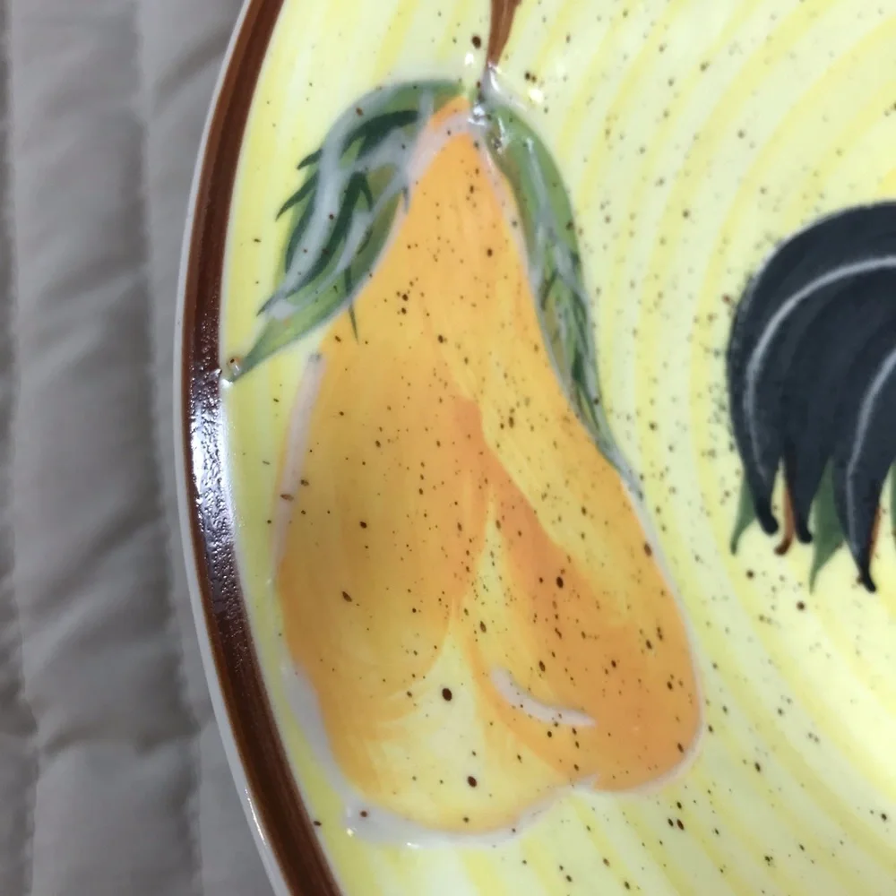 Hand Painted Tuscan Rooster Serving Bowl Chicken Farmhouse Decor 8.5” Yellow
